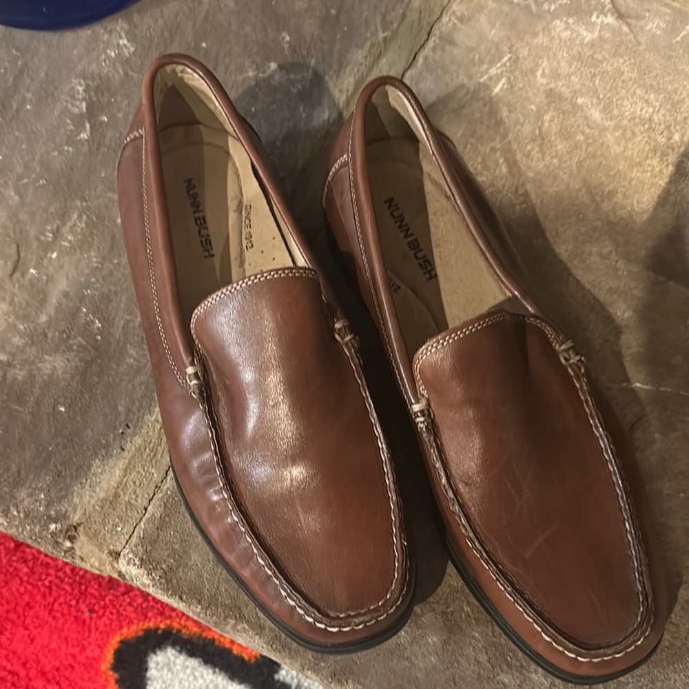 Nunn Bush Brown Leather Slip-On Loafers